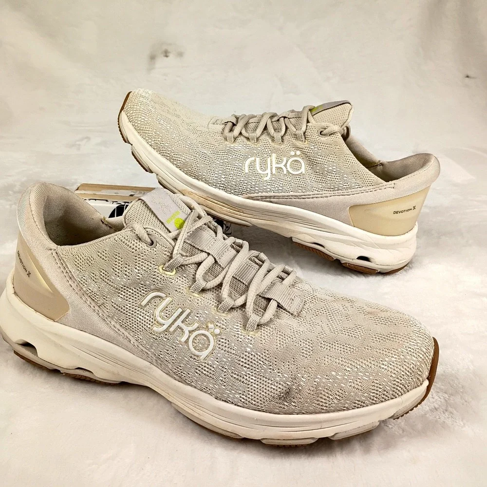 Ryka Walking Sneakers Womens 9.5M Beige Mesh Lace Up RE-ZORB Cushion